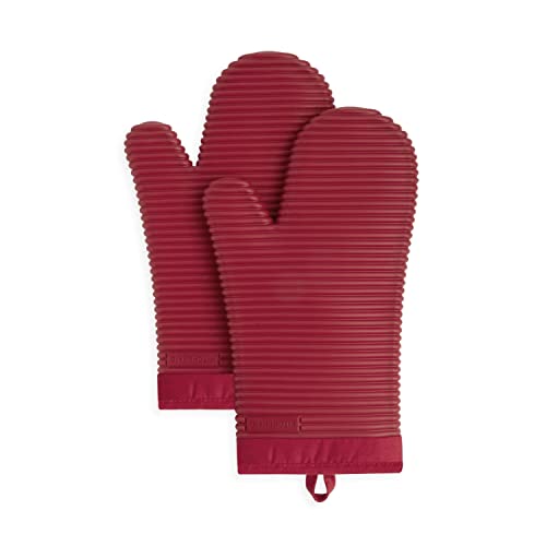 KitchenAid Ribbed Soft Silicone Oven Mitt Set, 7"x13", Milkshake 2 Count