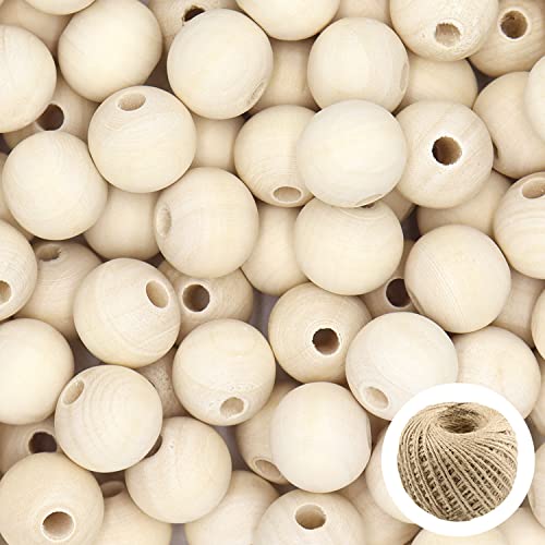 THYSSEN 1000pcs 20mm Wood Beads Crafts Natural Round Unfinished Loose Beads are Used to Make DIY Wooden Beads Garlands, Home Decoration