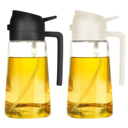 16oz Oil Dispenser Bottle for Kitchen - 2 in 1 Olive Oil Dispenser and Oil Sprayer - 470ml Olive Oil Bottle - Oil Sprayer for Cooking, Kitchen, Salad, Barbecue Black