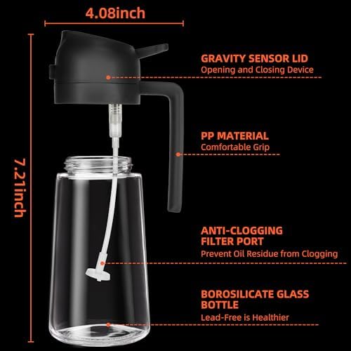 16oz Oil Dispenser Bottle for Kitchen - 2 in 1 Olive Oil Dispenser and Oil Sprayer - 470ml Olive Oil Bottle - Oil Sprayer for Cooking, Kitchen, Salad, Barbecue Black