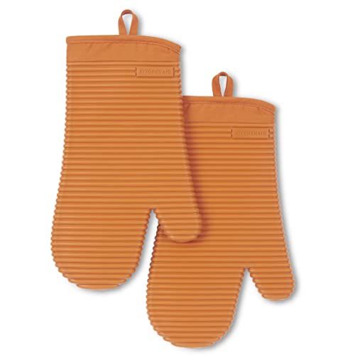 KitchenAid Ribbed Soft Silicone Oven Mitt Set, 7"x13", Milkshake 2 Count