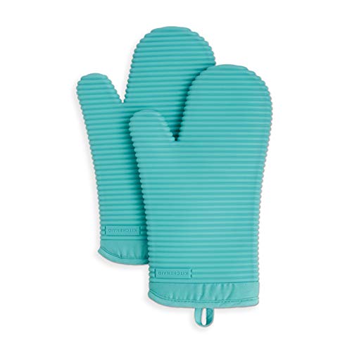 KitchenAid Ribbed Soft Silicone Oven Mitt Set, 7"x13", Milkshake 2 Count