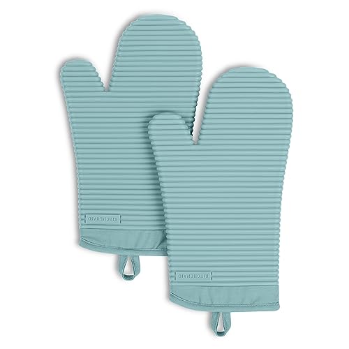 KitchenAid Ribbed Soft Silicone Oven Mitt Set, 7"x13", Milkshake 2 Count