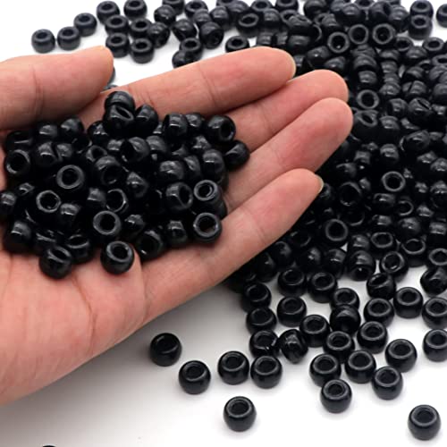 Auvoau 1000Pcs Pony Beads Bracelet 9mm Black Plastic Barrel Pony Beads for Necklace,Hair Beads for Braids for Girls,Key Chain,Jewelry Making (Black)
