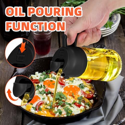 16oz Oil Dispenser Bottle for Kitchen - 2 in 1 Olive Oil Dispenser and Oil Sprayer - 470ml Olive Oil Bottle - Oil Sprayer for Cooking, Kitchen, Salad, Barbecue Black