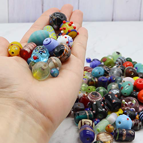 Fun-Weevz 100 Assorted Glass Beads for Jewelry Making Adults, Bulk Glass Beads for Crafts, Lampwork Murano Bead Mix for Bracelets and Necklaces, Crafting Beads Supplies Kit, Large & Small Beads