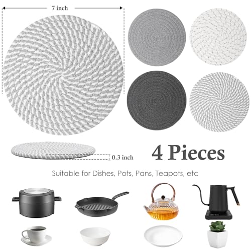 7" Trivets for Hot Dishes, Hot pots and Pans, 4 Heat Resistant Hot Pads, Pot Holders for Kitchen, Hot Plate Mats for Kitchen Countertops, Table, Home Essentials, Farmhouse Decor