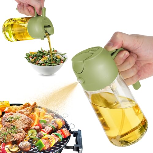 16oz Oil Dispenser Bottle for Kitchen - 2 in 1 Olive Oil Dispenser and Oil Sprayer - 470ml Olive Oil Bottle - Oil Sprayer for Cooking, Kitchen, Salad, Barbecue Black