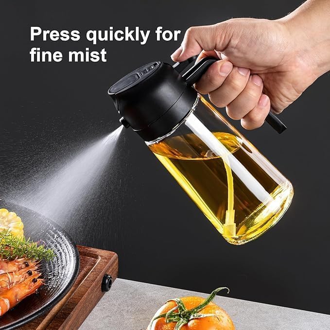 16oz Oil Dispenser Bottle for Kitchen - 2 in 1 Olive Oil Dispenser and Oil Sprayer - 470ml Olive Oil Bottle - Oil Sprayer for Cooking, Kitchen, Salad, Barbecue Black