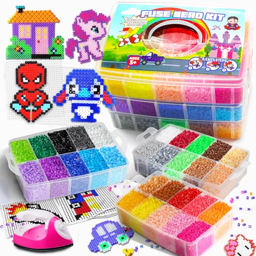 FUNZBO 30000 5mm Fuse Beads Kit with Iron - Arts and Crafts Decoration, Toys Crafts for Kids Teens Adults, Art Project Decoration, Gifts for Girls & Boys Age 5+